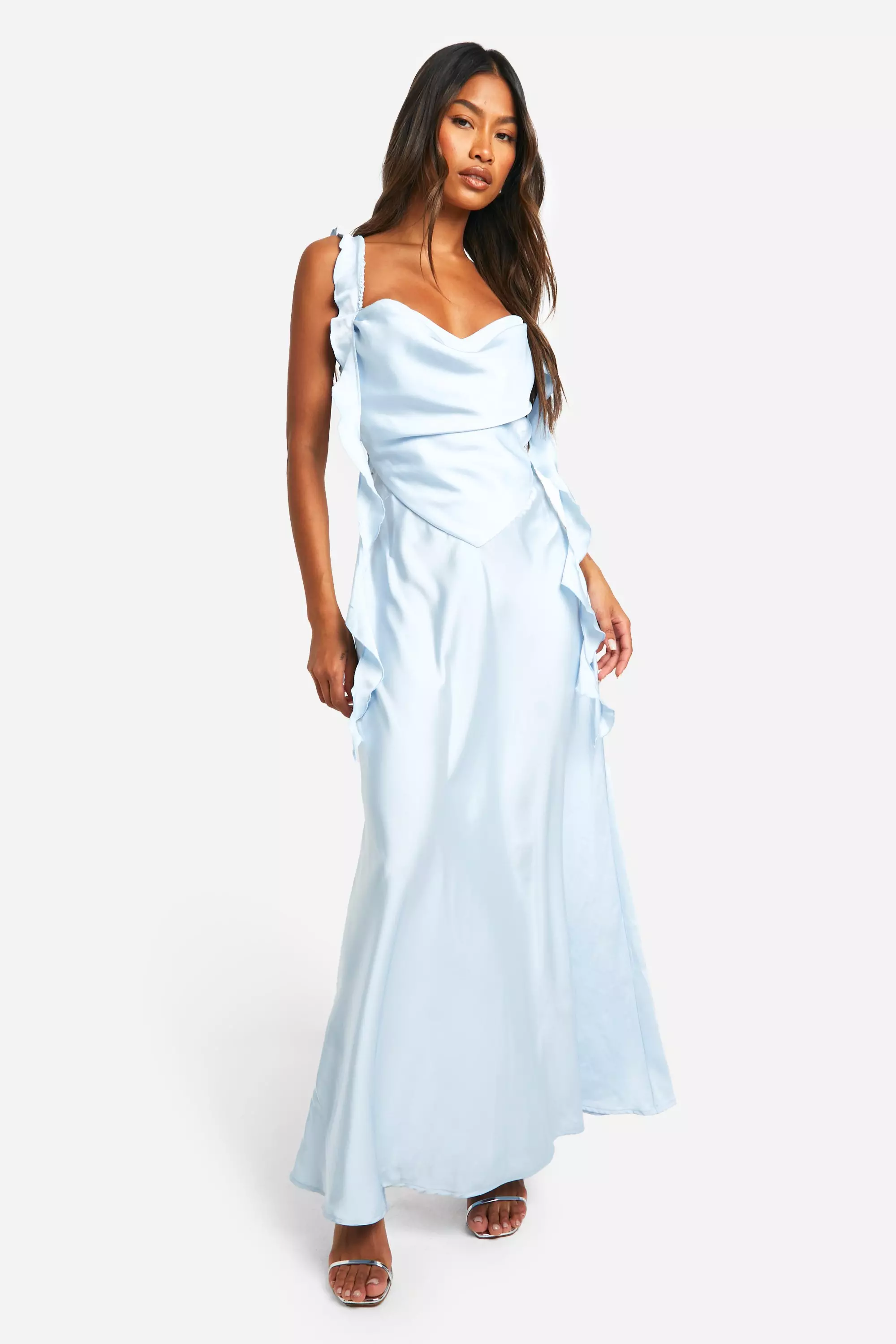 Boohoo blue satin dress store